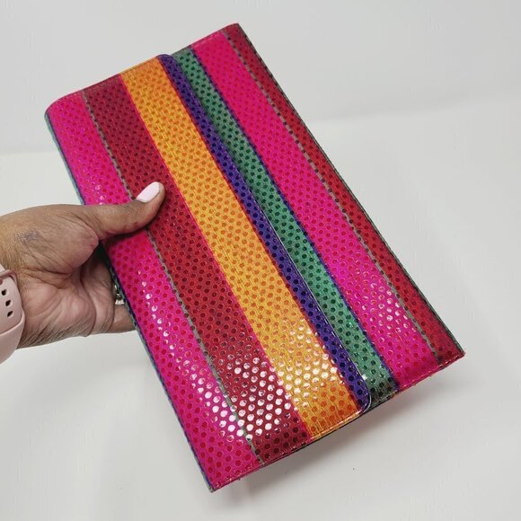 Timothy Hitsman | Vintage Multicolor Large Striped Rectangular Shaped Clutch Bag - Picture 10 of 13